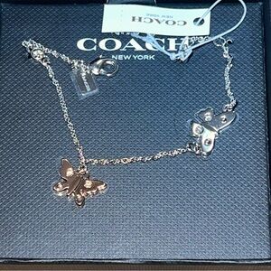 NIB Coach Butterfly Charm Bracelet Silver Rose Gold Crystal Two Tone F86795 Gift
